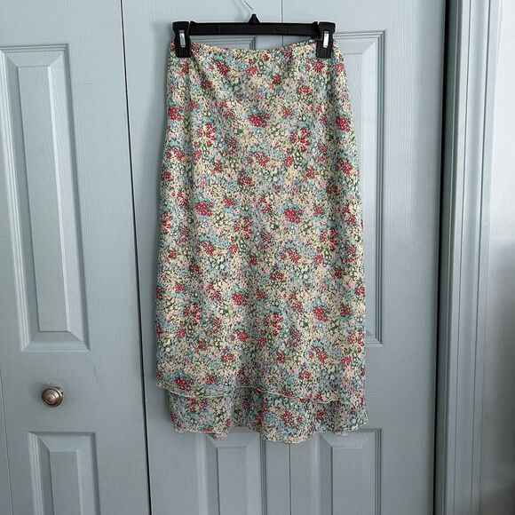 Y2k Notations Midi Skirt XL Floral Fairy Ditsy Dainty 90s Elastic Waist Flowers - Picture 1 of 8